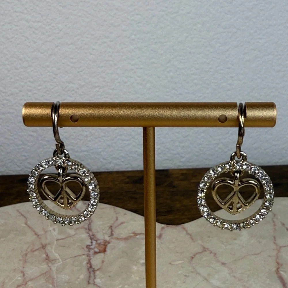 Silver Peace Sign Heart & Brilliants Earrings